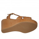 Woman's sandal with strap in cognac brown leather wedge heel 9 - Available sizes:  32, 42