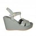 Woman's sandal with strap in sage green leather wedge heel 9 - Available sizes:  42, 43