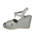 Woman's sandal with strap in sage green leather wedge heel 9 - Available sizes:  42, 43