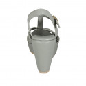 Woman's sandal with strap in sage green leather wedge heel 9 - Available sizes:  42, 43