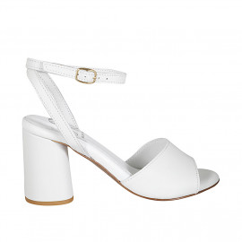 Woman's sandal with ankle strap in white leather heel 7 - Available sizes:  42, 43