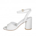 Sandalia para mujer en piel blanca con cinturon al tobillo tacon 7 - Tallas disponibles:  42, 43, 45