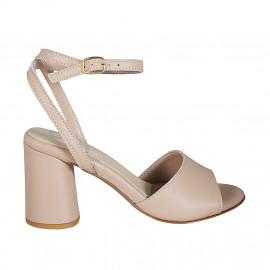 Woman's sandal with ankle strap in nude leather heel 7 - Available sizes:  42