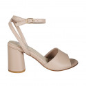 Woman's sandal with ankle strap in nude leather heel 7 - Available sizes:  42, 45