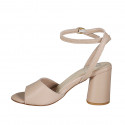 Woman's sandal with ankle strap in nude leather heel 7 - Available sizes:  42, 45