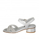 Woman's sandal in silver laminated leather with strap and rhinestones heel 3 - Available sizes:  32