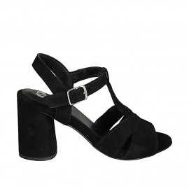Sandale avec courroie pour femmes en daim noir talon 7 - Pointures disponibles: 33, 44