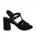 Woman's strap sandal in black suede heel 7 - Available sizes:  32, 33, 43, 44