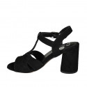 Sandale avec courroie pour femmes en daim noir talon 7 - Pointures disponibles:  32, 33, 43, 44