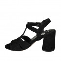 Woman's strap sandal in black suede heel 7 - Available sizes:  32, 33, 43, 44