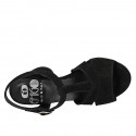 Sandalia con cinturon para mujer en gamuza negra tacon 7 - Tallas disponibles:  32, 33, 43, 44