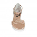 Woman's open shoe with strap and rhinestones in copper laminated leather wedge heel 3 - Available sizes:  34, 43