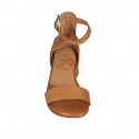 Woman's open shoe with strap in cognac brown leather heel 3 - Available sizes:  42