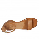 Woman's open shoe with strap in cognac brown leather heel 3 - Available sizes:  33, 42, 44