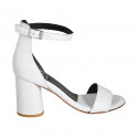 Woman's open shoe with ankle strap in white leather heel 7 - Available sizes:  34, 42, 43, 44, 45