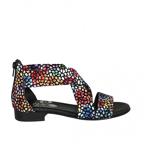 Woman's open shoe with zipper in black multicolored printed suede heel 2 - Available sizes:  34, 42