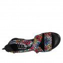 Woman's open shoe with zipper in black multicolored printed suede heel 2 - Available sizes:  34, 42