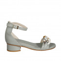 Woman's open shoe with strap and chain in sage green leather heel 3 - Available sizes:  33, 42, 43