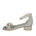 Woman's open shoe with strap and chain in sage green leather heel 3 - Available sizes:  33, 34, 42, 43