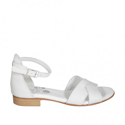 Woman's open shoe with strap in white leather heel 2 - Available sizes:  32, 33, 42, 43, 44
