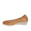 Woman's pump in cognac brown leather wedge heel 4 - Available sizes:  42, 44