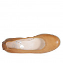 Zapato de salon para mujer en piel cognac cuña 4 - Tallas disponibles:  42, 44