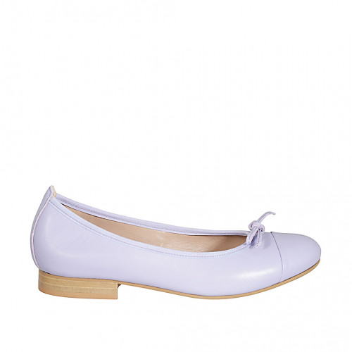 Woman's ballerina shoe with captoe and bow in lilac leather heel 2 - Available sizes:  32, 33, 43, 44, 45