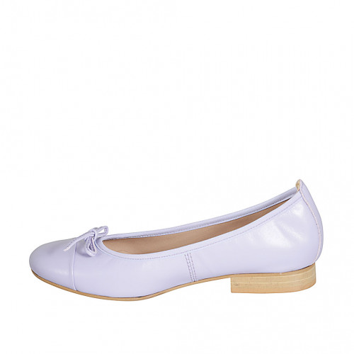 Ballerinaschuh für Damen aus lilafarbenem Leder mit Kappe und Schleife Absatz 2