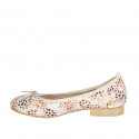 Woman's ballerina shoe with bow and captoe in beige multicolored printed suede heel 2 - Available sizes:  32, 33, 44, 45