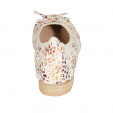 Woman's ballerina shoe with bow and captoe in beige multicolored printed suede heel 2 - Available sizes:  32, 33, 44, 45