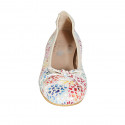 Woman's ballerina shoe with captoe and bow in beige multicolored printed suede heel 2 - Available sizes:  32, 33