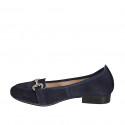 Woman's mocassin with accessory in blue suede heel 2 - Available sizes:  45