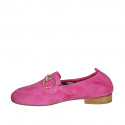 Woman's loafer with elastic band and accessory in fuchsia suede heel 2 - Available sizes:  45