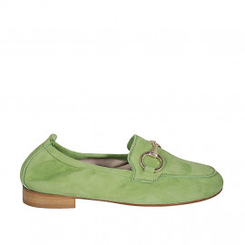 Woman's mocassin with accessory and elastic band in green suede heel 2 - Available sizes:  43, 44