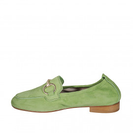 Mocasín para mujer con accesorio y elastico en gamuza verde tacon 2 - Tallas disponibles:  43 2