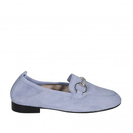 Woman's mocassin with accessory and elastic band in light blue suede heel 2 - Available sizes:  42