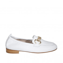 Woman's loafer in white leather with elastic band and golden chain heel 2 - Available sizes:  45