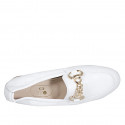 Woman's loafer in white leather with elastic band and golden chain heel 2 - Available sizes:  45