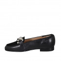 Woman's mocassin with chain in black leather and suede heel 2 - Available sizes:  34, 44