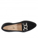 Woman's mocassin with chain in black leather and suede heel 2 - Available sizes:  34, 44