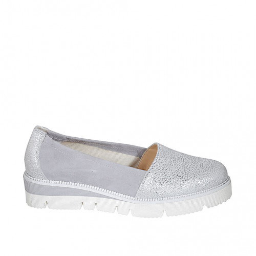 Chaussure pour femmes en daim gris et daim imprimé lamé argent talon compensé 4 - Pointures disponibles:  45, 46