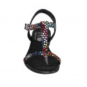 Woman's thong sandal in multicolored mosaic printed suede heel 2 - Available sizes:  33, 43, 44