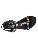 Woman's thong sandal in multicolored mosaic printed suede heel 2 - Available sizes:  33, 43, 44