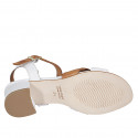 Sandale pour femmes avec courroie et boucle en cuir blanc et cognac talon 5 - Pointures disponibles:  32, 42, 43, 44, 45