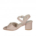 Woman's strap sandal with buckle in nude leather heel 5 - Available sizes:  33, 34, 43, 44, 45