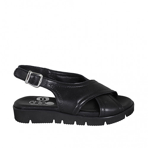 Sandalo da donna in pelle nera zeppa 3 - Misure disponibili: 32, 42, 43, 45