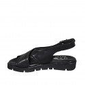 Woman's sandal in black leather wedge heel 3 - Available sizes:  32, 33, 42, 43, 44, 45