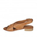Woman's sandal in cognac brown leather heel 2 - Available sizes:  33, 45