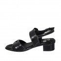 Sandale pour femmes en cuir verni noir talon 3 - Pointures disponibles:  32, 33, 42, 43, 44, 45