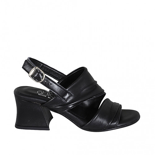 Woman's sandal in black leather heel 5 - Available sizes:  33